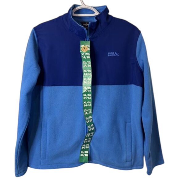 Eddie Bauer kids' two-tone blue zip-up fleece jacket size XL NWT - Picture 2 of 8